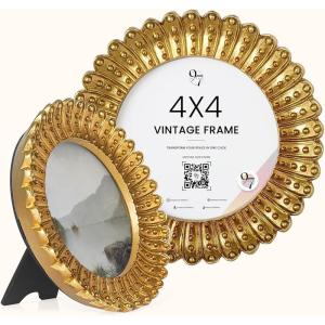 image:image97 Decor Mini 4x4 Round Picture Frame  Circle 4x4 Picture Frame Gold Small Gold Frames 4 Inch For Wall Hanging Antique Home DecorGolden Round