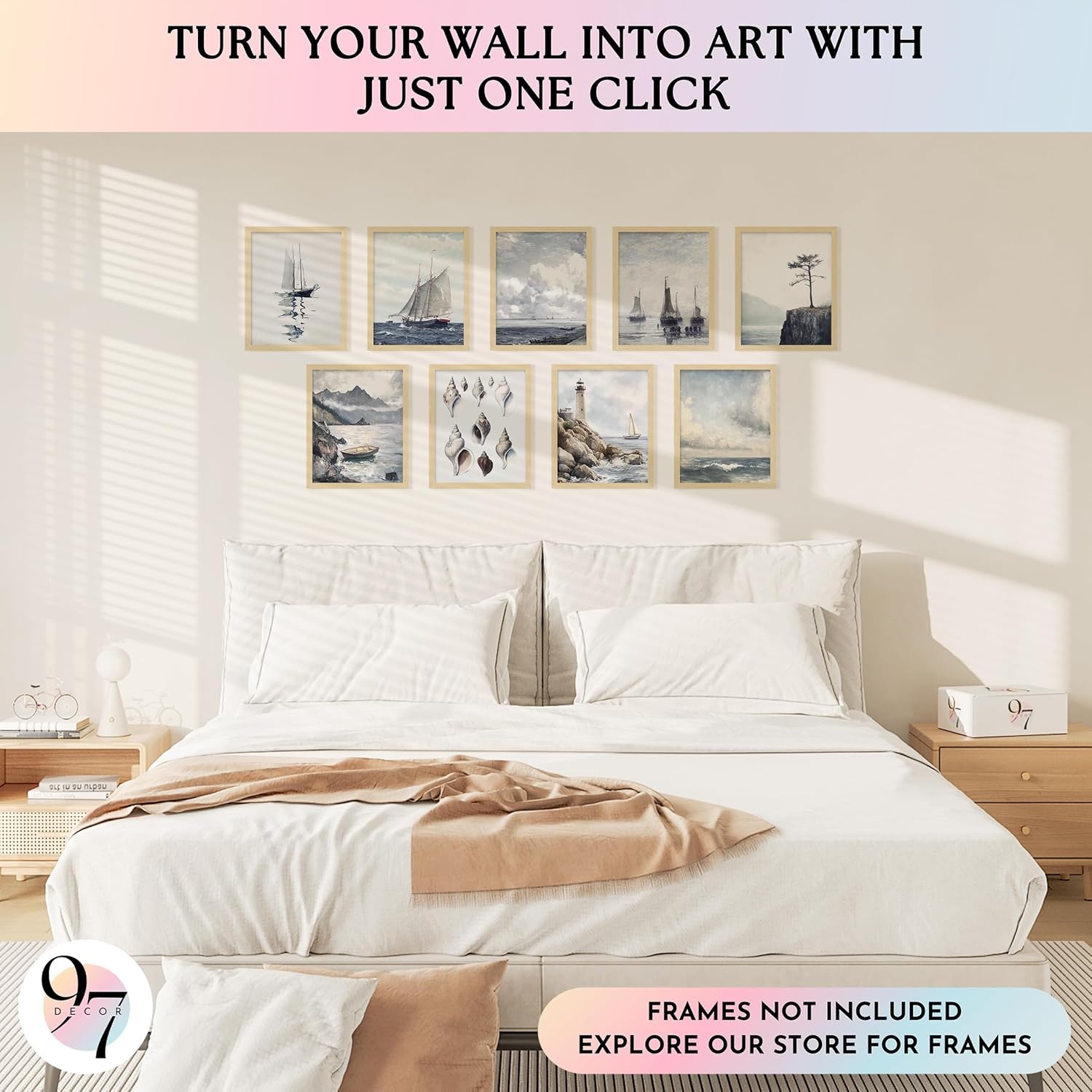 image:image97 Decor FRAMED Coastal Vintage Wall Art  Large Seascape Wall Art Nautical Vintage Wall Decor Retro Sea Landscape Wall Art Prints Antique Sailboat Nautical Art Pictures for Home BedroomBright Coastal 9x8x10