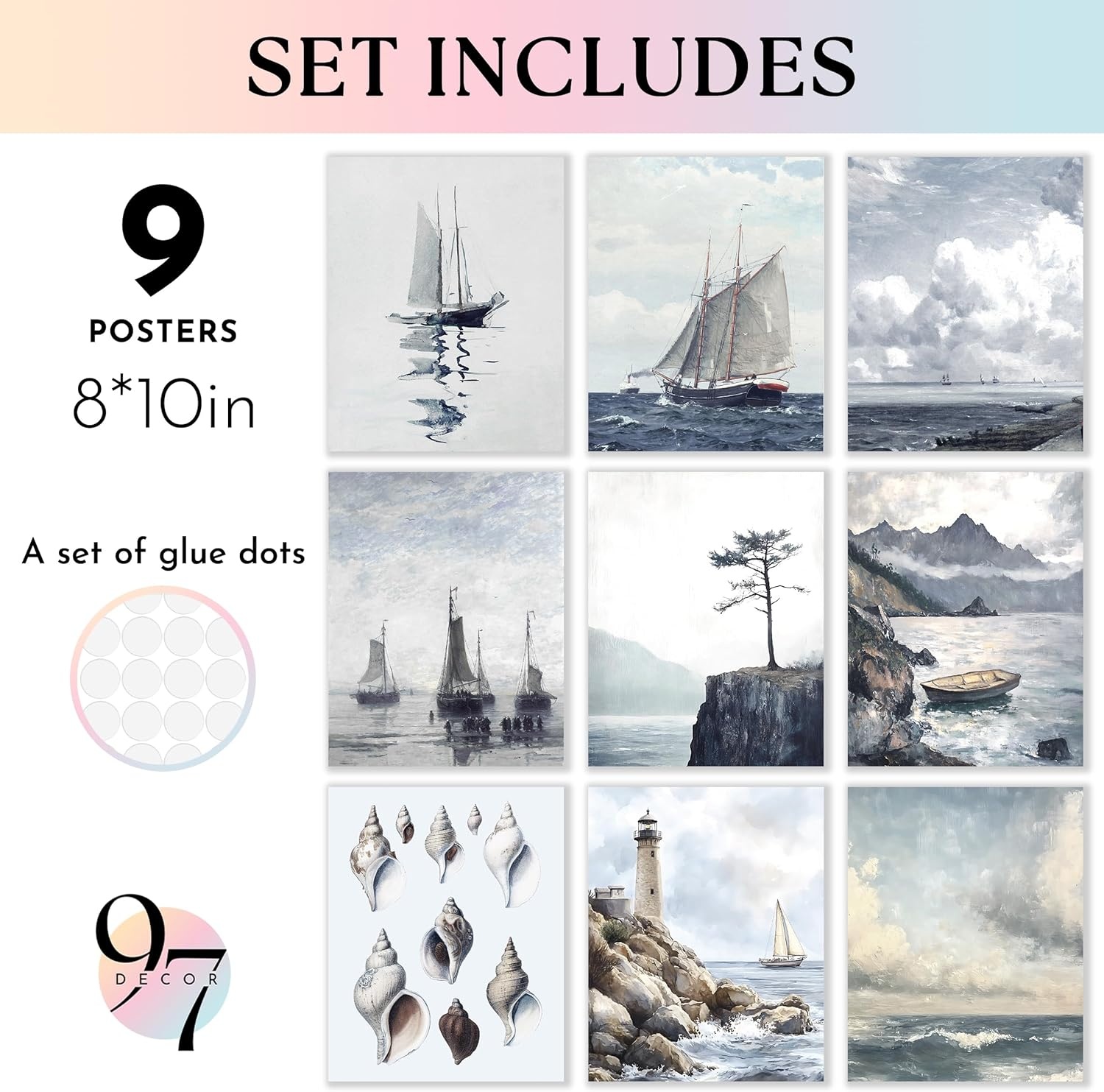 image:image97 Decor FRAMED Coastal Vintage Wall Art  Large Seascape Wall Art Nautical Vintage Wall Decor Retro Sea Landscape Wall Art Prints Antique Sailboat Nautical Art Pictures for Home BedroomBright Coastal 9x8x10