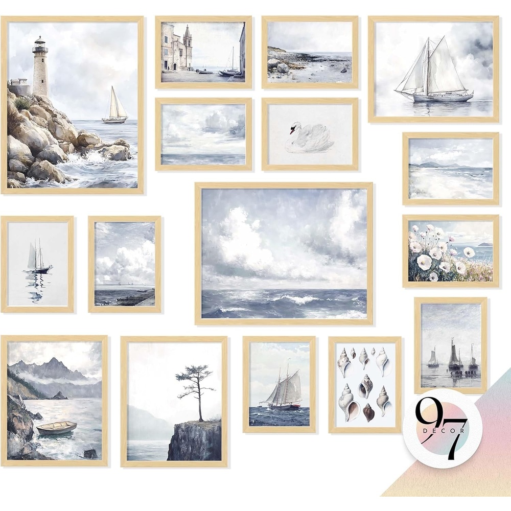 image:image97 Decor FRAMED Coastal Vintage Wall Art  Large Seascape Wall Art Nautical Vintage Wall Decor Retro Sea Landscape Wall Art Prints Antique Sailboat Nautical Art Pictures for Home BedroomBright Coastal Gx11x14