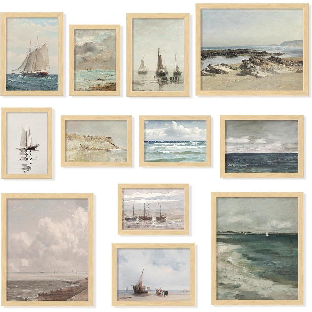 image:image97 Decor FRAMED Coastal Vintage Wall Art  Large Seascape Wall Art Nautical Vintage Wall Decor Retro Sea Landscape Wall Art Prints Antique Sailboat Nautical Art Pictures for Home BedroomVintage Coastal Gx8x10