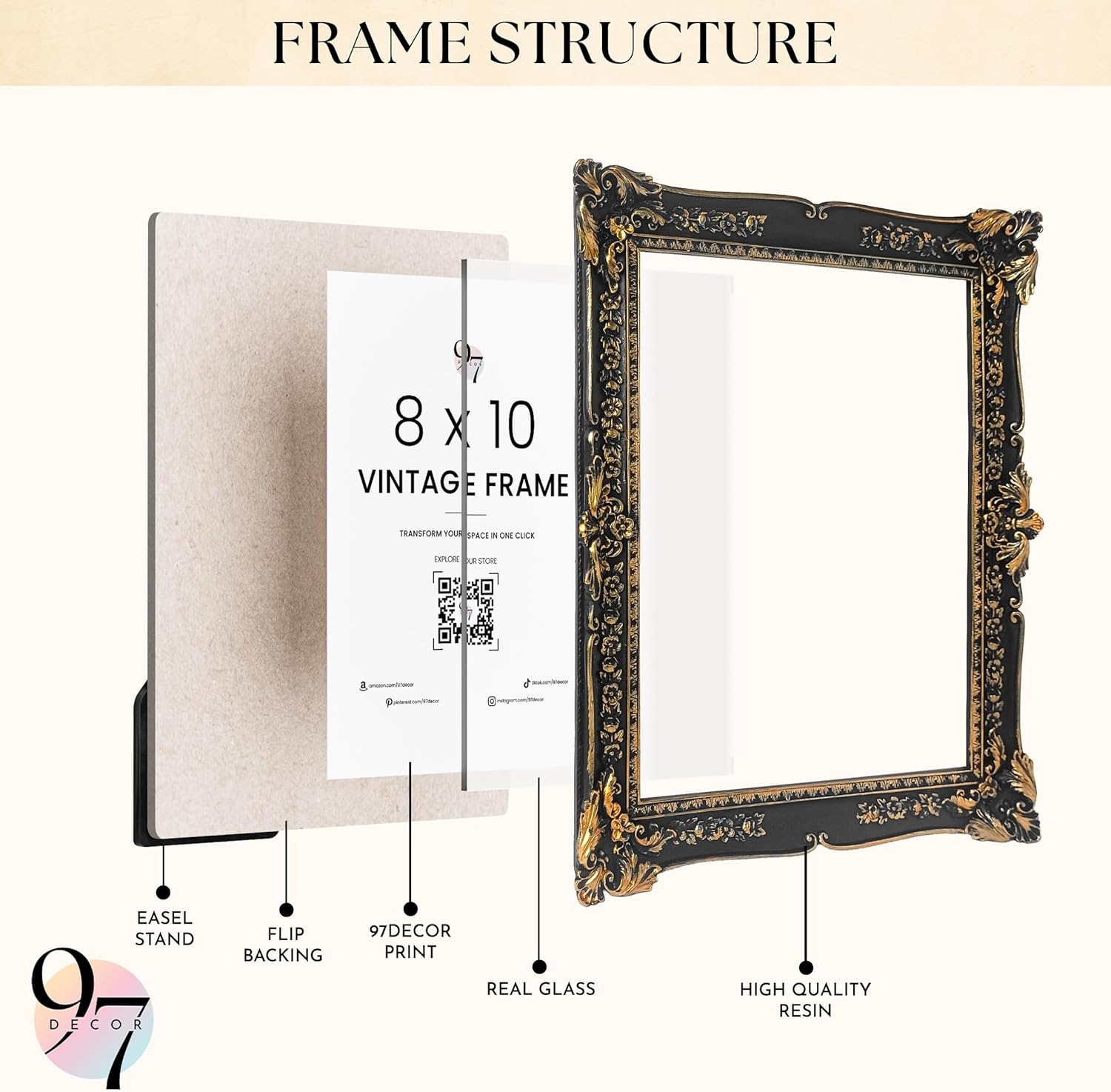 image:image97 Decor Black Vintage Picture Frames 8x10  Handcrafted Resin Antique Frames 8x10 For Tabletop Or Wall Mount Victorian Gothic Wall DecorBlack Gold Baroque