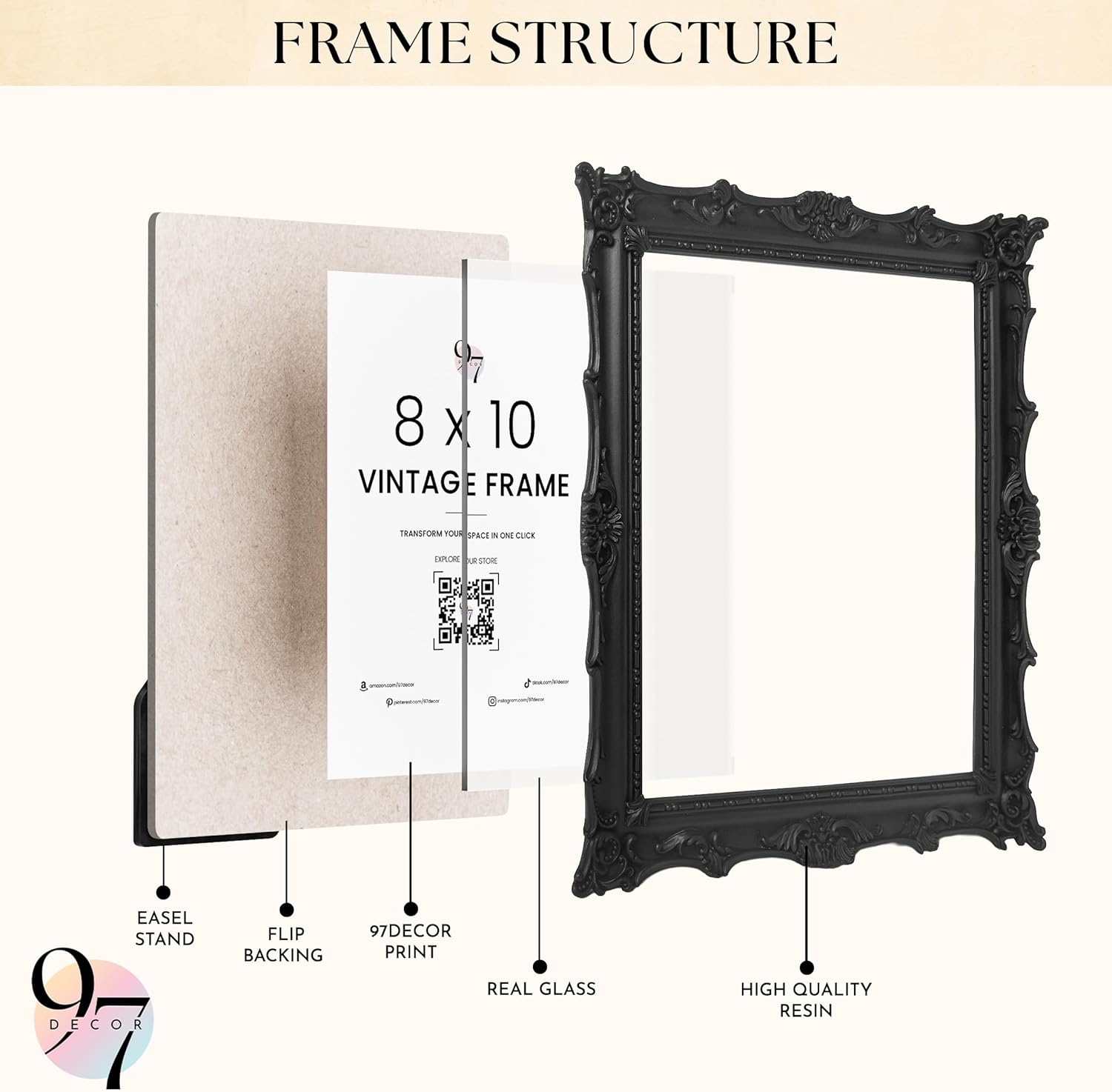 image:image97 Decor Black Vintage Picture Frames 8x10  Handcrafted Resin Antique Frames 8x10 For Tabletop Or Wall Mount Victorian Gothic Wall DecorRoyal Black