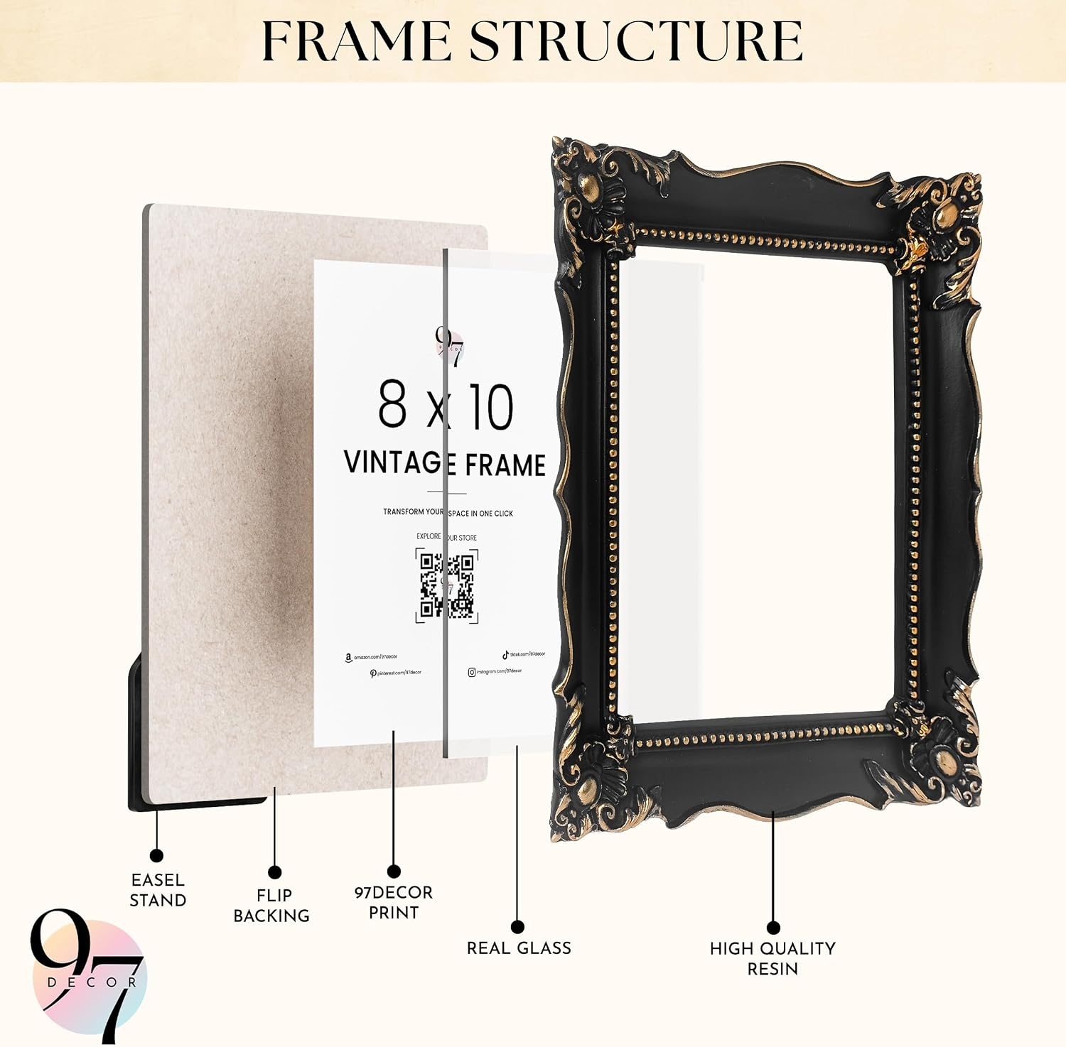 image:image97 Decor Black Vintage Picture Frames 8x10  Handcrafted Resin Antique Frames 8x10 For Tabletop Or Wall Mount Victorian Gothic Wall DecorVictorian Noir Gold