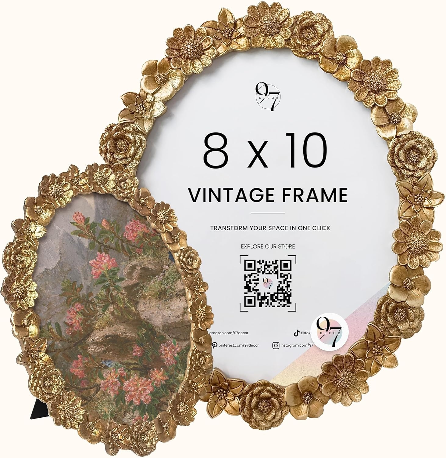 image:image97 Decor Gold Vintage Picture Frames 8x10  Golden Ornate Picture Frames 8 By 10 For Tabletop Display And Wall Hanging Decorative Antique 8x10 Frame Vintage Wall Decor For Home BedroomSculpted Flower Oval