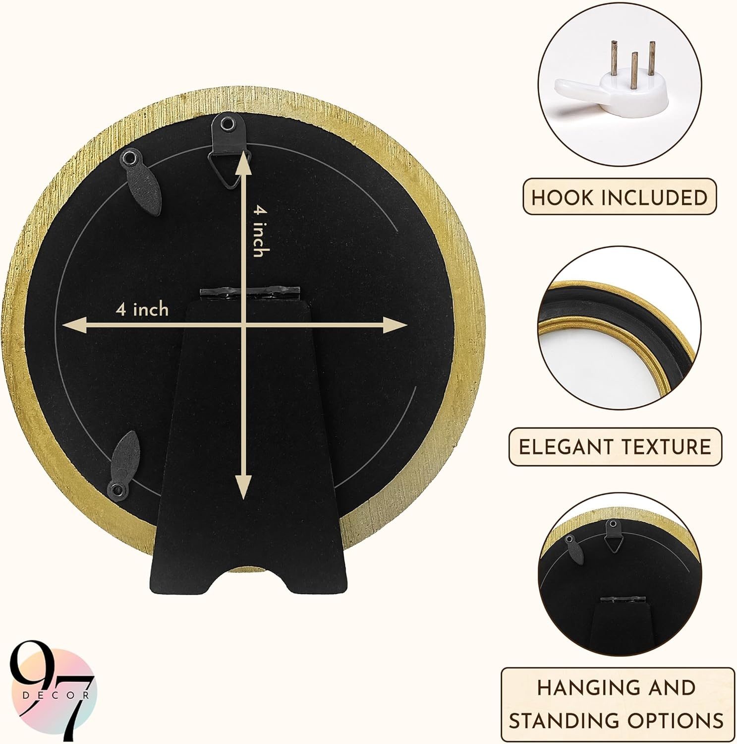 image:image97 Decor Small Round Picture Frames 4x4 Elegant Vintage Frame 4 Inch For Tabletop Wall Hanging Black and Gold Circle Frames 4x4 Gold Frame Antique Wall Decor For HomeBlack Gold Round