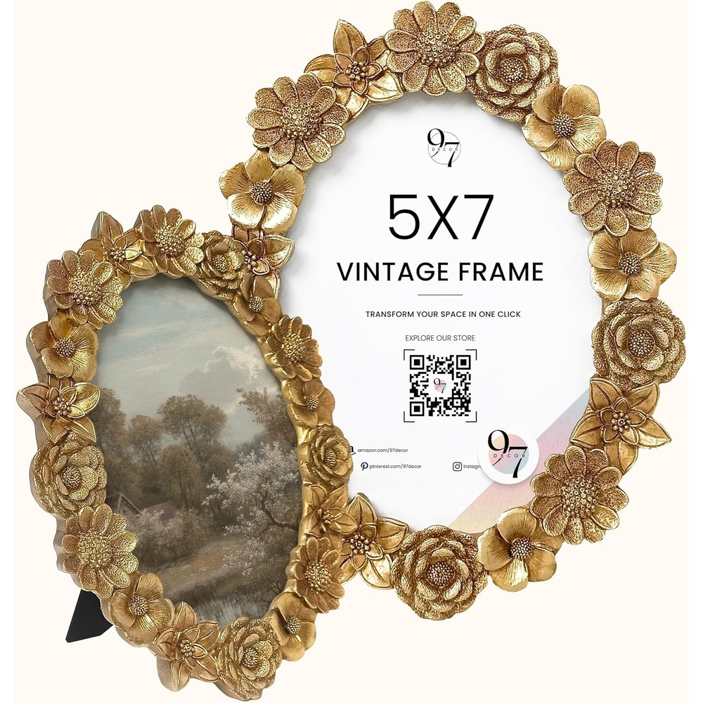 image:image97 Decor Gold Vintage Picture Frames 8x10  Golden Ornate Picture Frames 8 By 10 For Tabletop Display And Wall Hanging Decorative Antique 8x10 Frame Vintage Wall Decor For Home BedroomSculpted Flower Oval
