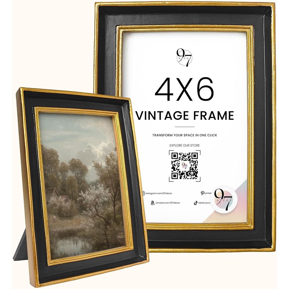 image:image97 Decor Small Round Picture Frames 4x4 Elegant Vintage Frame 4 Inch For Tabletop Wall Hanging Black and Gold Circle Frames 4x4 Gold Frame Antique Wall Decor For HomeBlack Gold Rectangle