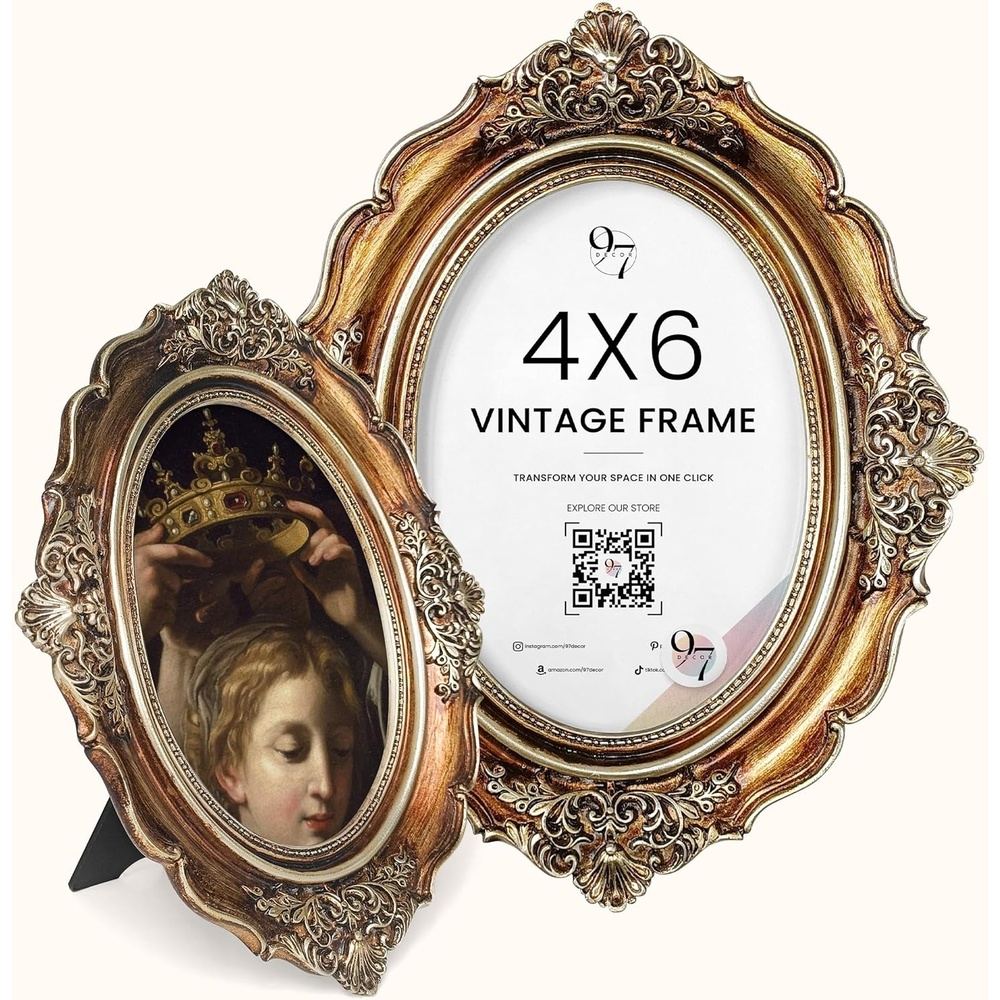 image:image97 Decor Small Round Picture Frames 4x4 Elegant Vintage Frame 4 Inch For Tabletop Wall Hanging Black and Gold Circle Frames 4x4 Gold Frame Antique Wall Decor For HomeBronze Gold Oval