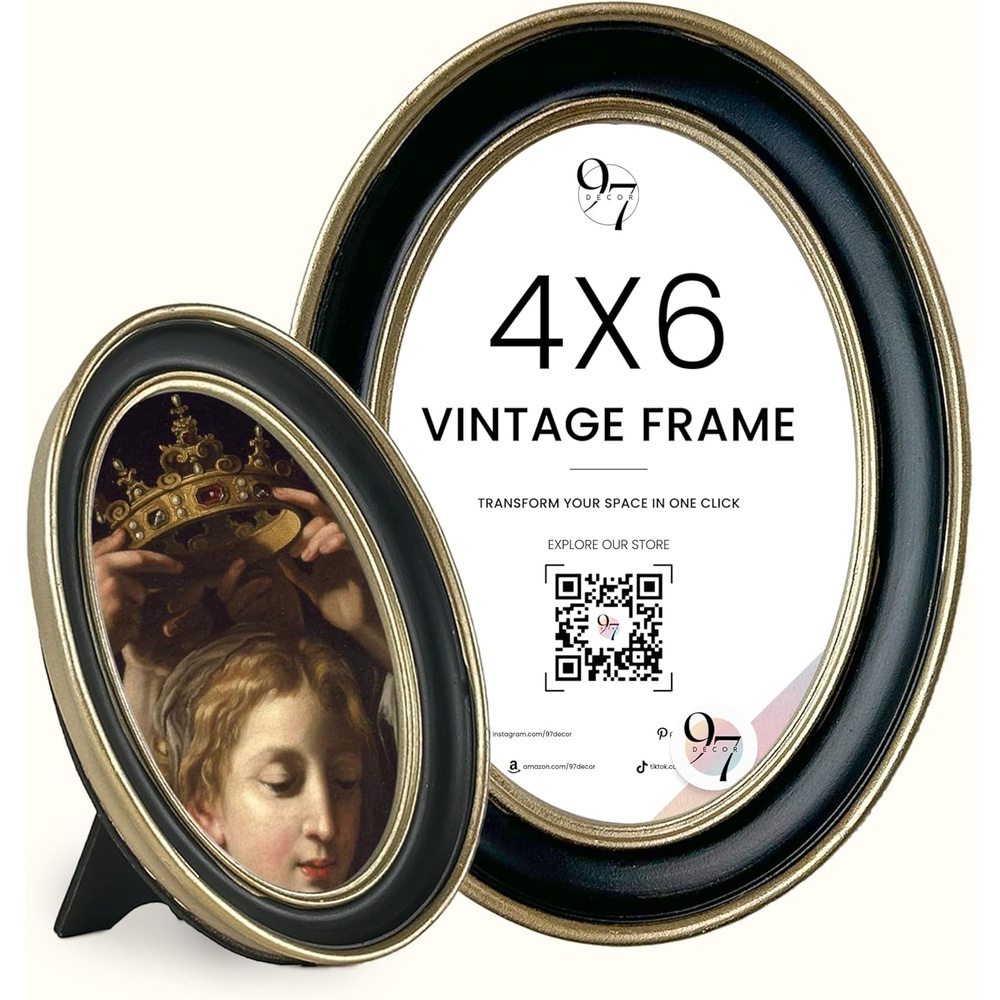 image:image97 Decor Small Round Picture Frames 4x4 Elegant Vintage Frame 4 Inch For Tabletop Wall Hanging Black and Gold Circle Frames 4x4 Gold Frame Antique Wall Decor For HomeBlack Gold Oval