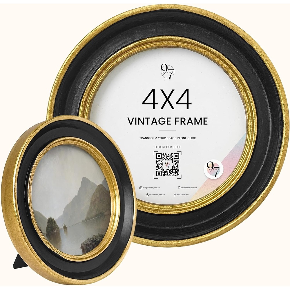 image:image97 Decor Small Round Picture Frames 4x4 Elegant Vintage Frame 4 Inch For Tabletop Wall Hanging Black and Gold Circle Frames 4x4 Gold Frame Antique Wall Decor For HomeBlack Gold Round