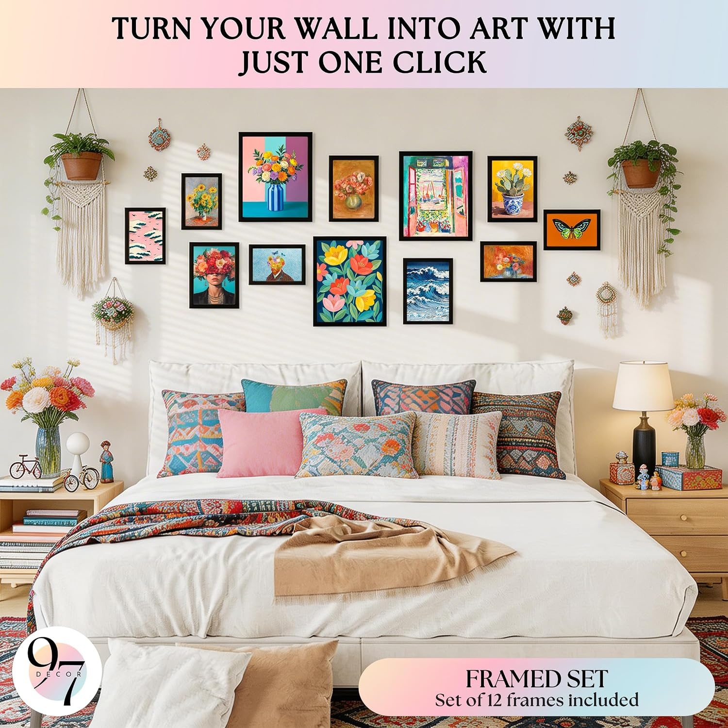 image:image97 Decor Colorful Eclectic Wall Art 12 Framed Prints Black Frame  3 pcs 8x10 4 pcs 5x7 5 pcs 4x6 pop art and dopamine decor gallery wall for dorm living room bedroomColorful Eclectic