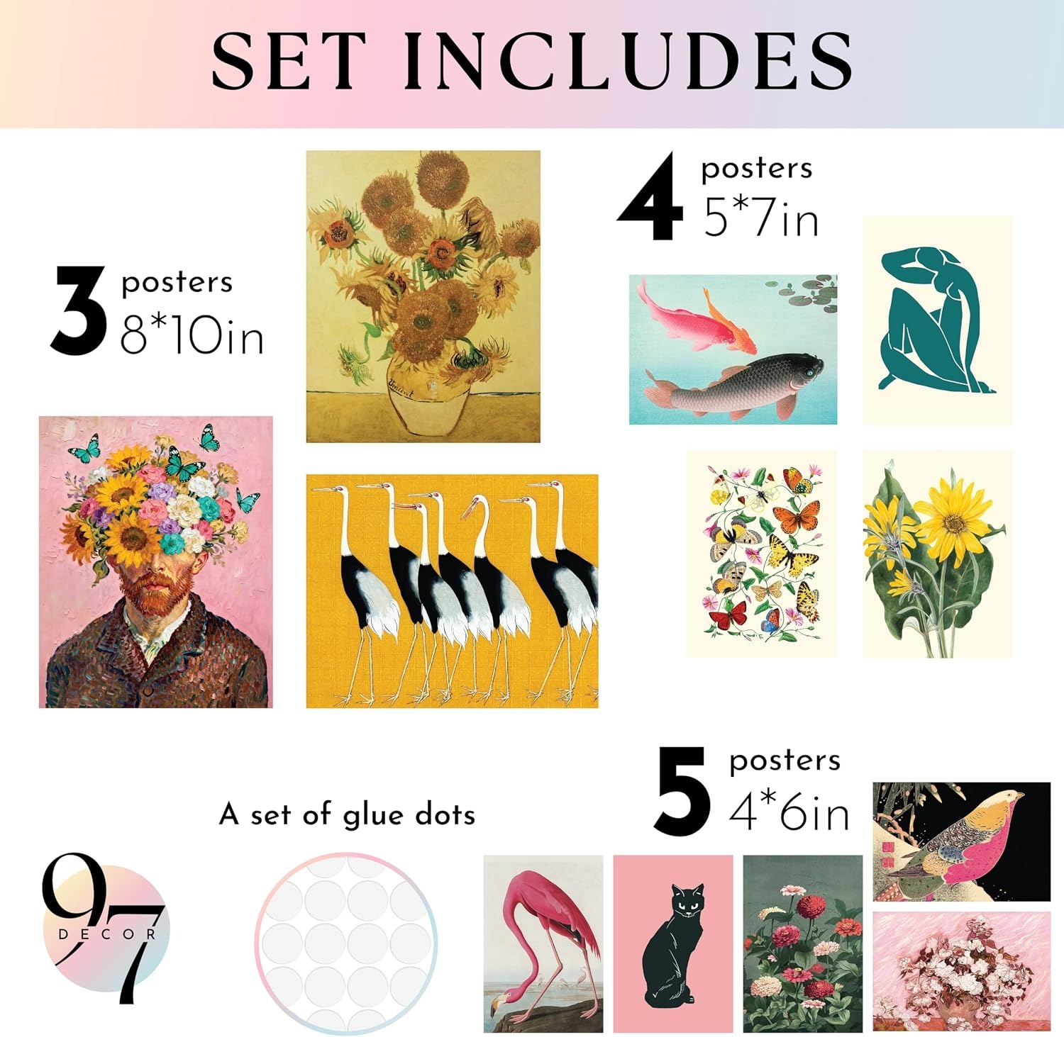 image:image97 Decor Colorful Eclectic Wall Art 12 Framed Prints Black Frame  3 pcs 8x10 4 pcs 5x7 5 pcs 4x6 pop art and dopamine decor gallery wall for dorm living room bedroomEclectic Trendy