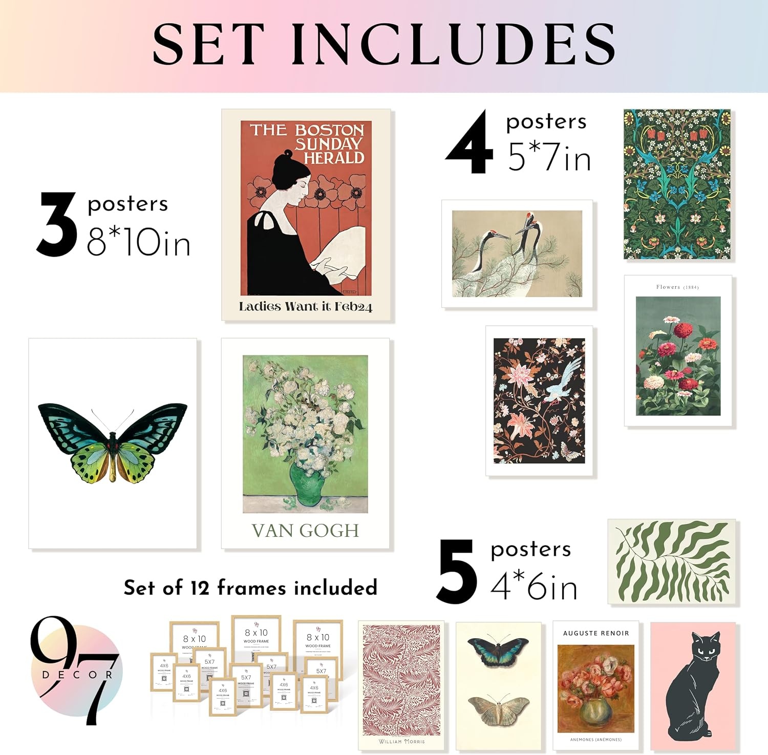 image:image97 Decor Colorful Eclectic Wall Art 12 Framed Prints Black Frame  3 pcs 8x10 4 pcs 5x7 5 pcs 4x6 pop art and dopamine decor gallery wall for dorm living room bedroomEclectic Tranquility