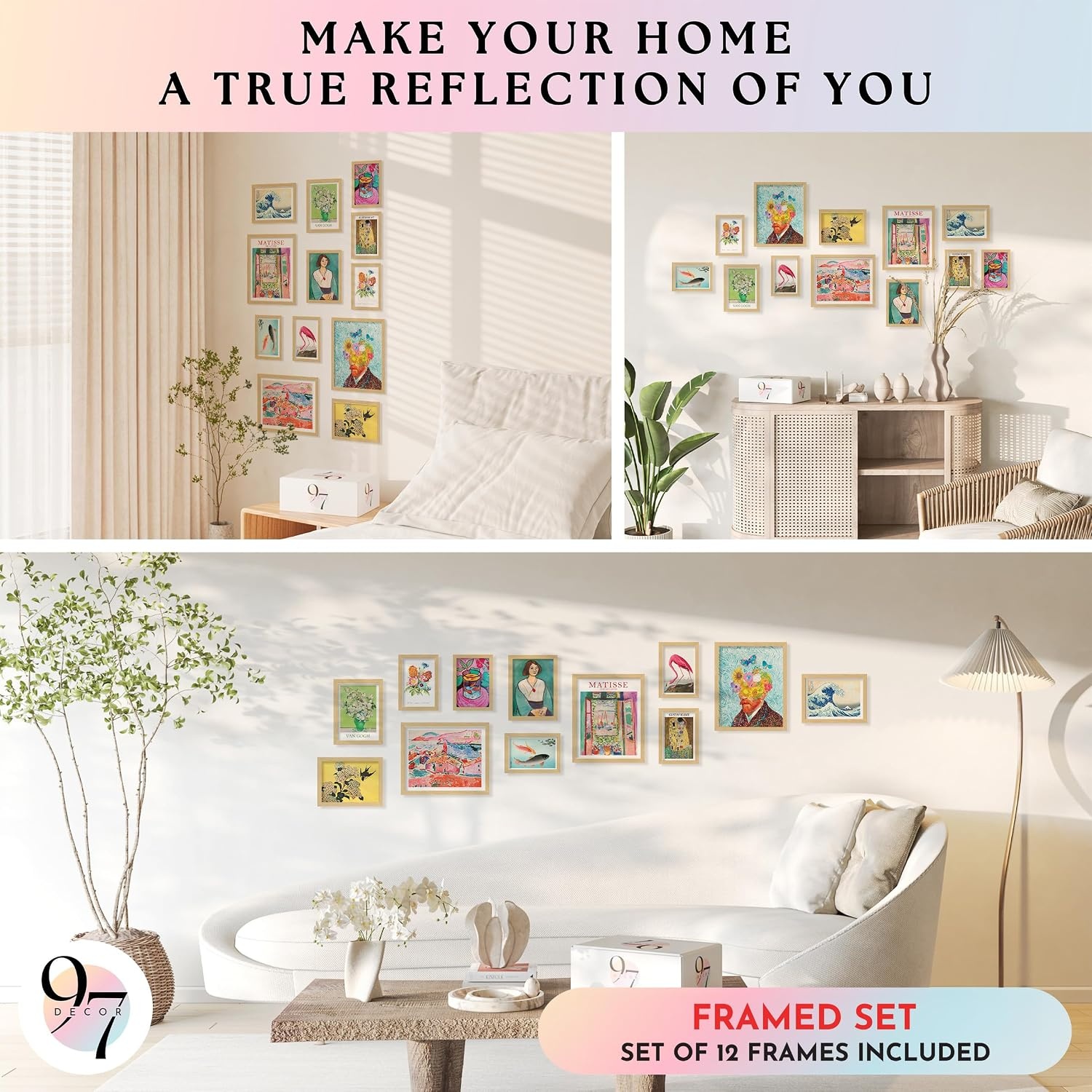 image:image97 Decor Colorful Eclectic Wall Art 12 Framed Prints Black Frame  3 pcs 8x10 4 pcs 5x7 5 pcs 4x6 pop art and dopamine decor gallery wall for dorm living room bedroomEclectic Brighten