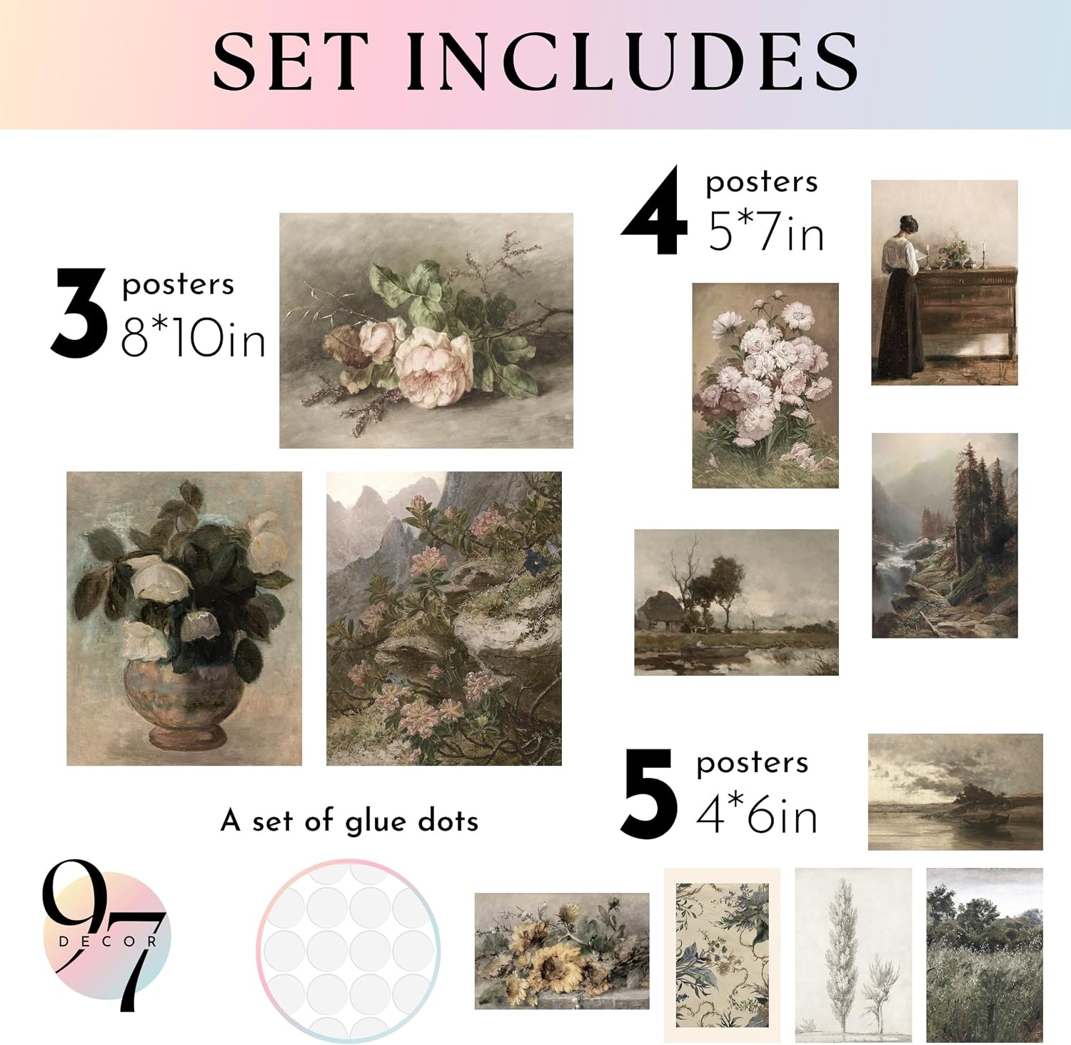 image:image97 Decor Colorful Eclectic Wall Art 12 Framed Prints Black Frame  3 pcs 8x10 4 pcs 5x7 5 pcs 4x6 pop art and dopamine decor gallery wall for dorm living room bedroomRustic Botanical