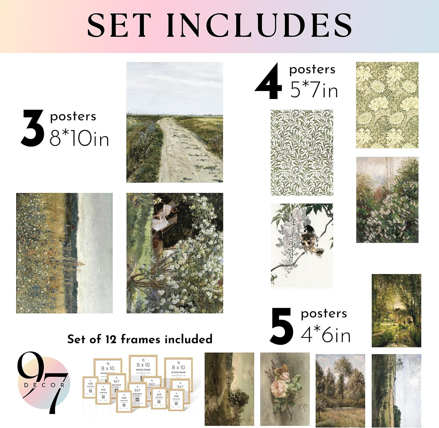 image:image97 Decor Colorful Eclectic Wall Art 12 Framed Prints Black Frame  3 pcs 8x10 4 pcs 5x7 5 pcs 4x6 pop art and dopamine decor gallery wall for dorm living room bedroomFrench Country Landscape Gx8x10