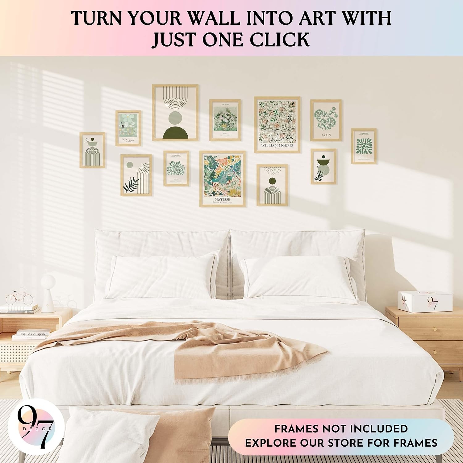 image:image97 Decor Colorful Eclectic Wall Art 12 Framed Prints Black Frame  3 pcs 8x10 4 pcs 5x7 5 pcs 4x6 pop art and dopamine decor gallery wall for dorm living room bedroomSage Green Gx8x10