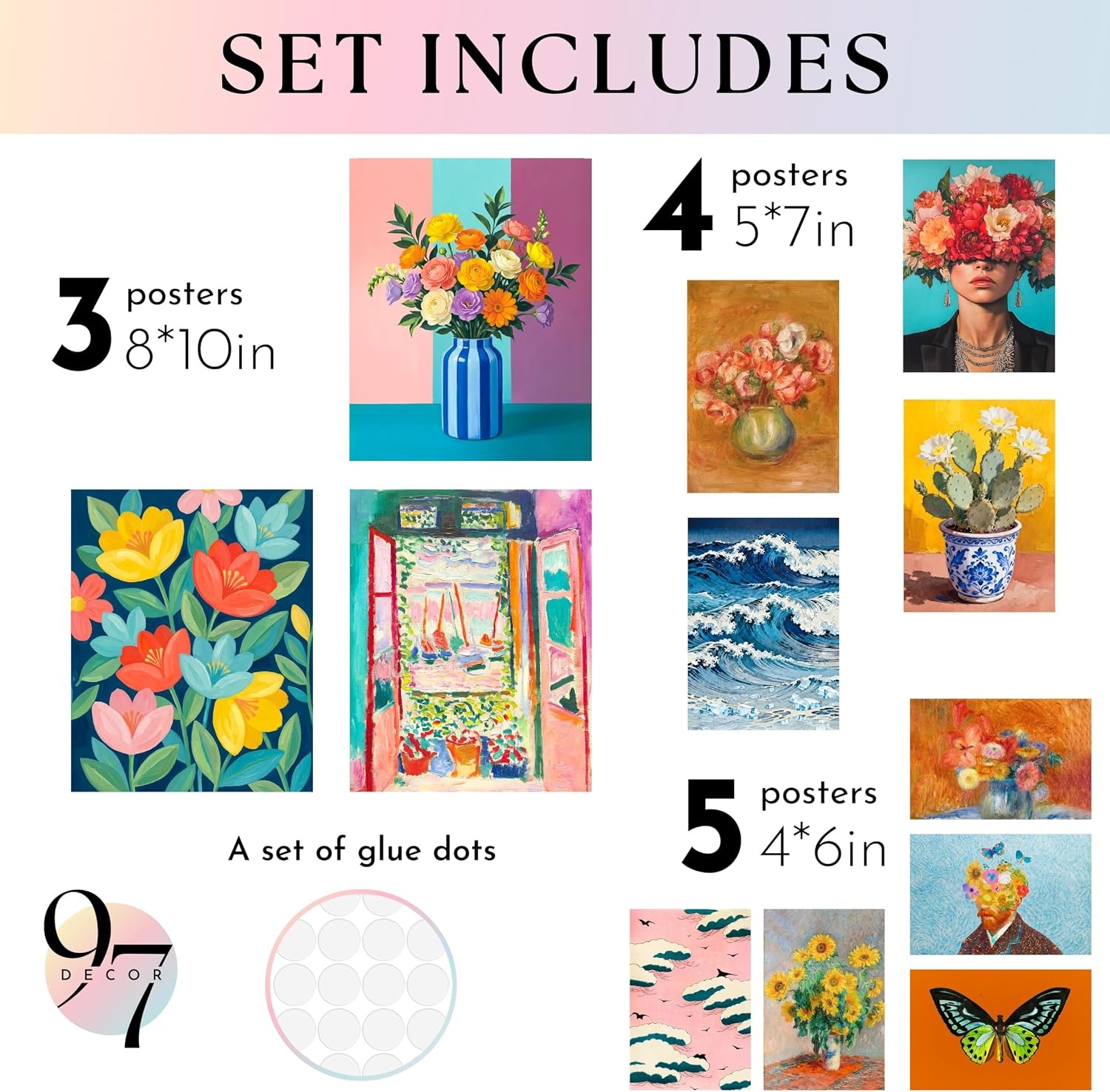 image:image97 Decor Colorful Eclectic Wall Art 12 Framed Prints Black Frame  3 pcs 8x10 4 pcs 5x7 5 pcs 4x6 pop art and dopamine decor gallery wall for dorm living room bedroomColorful Eclectic