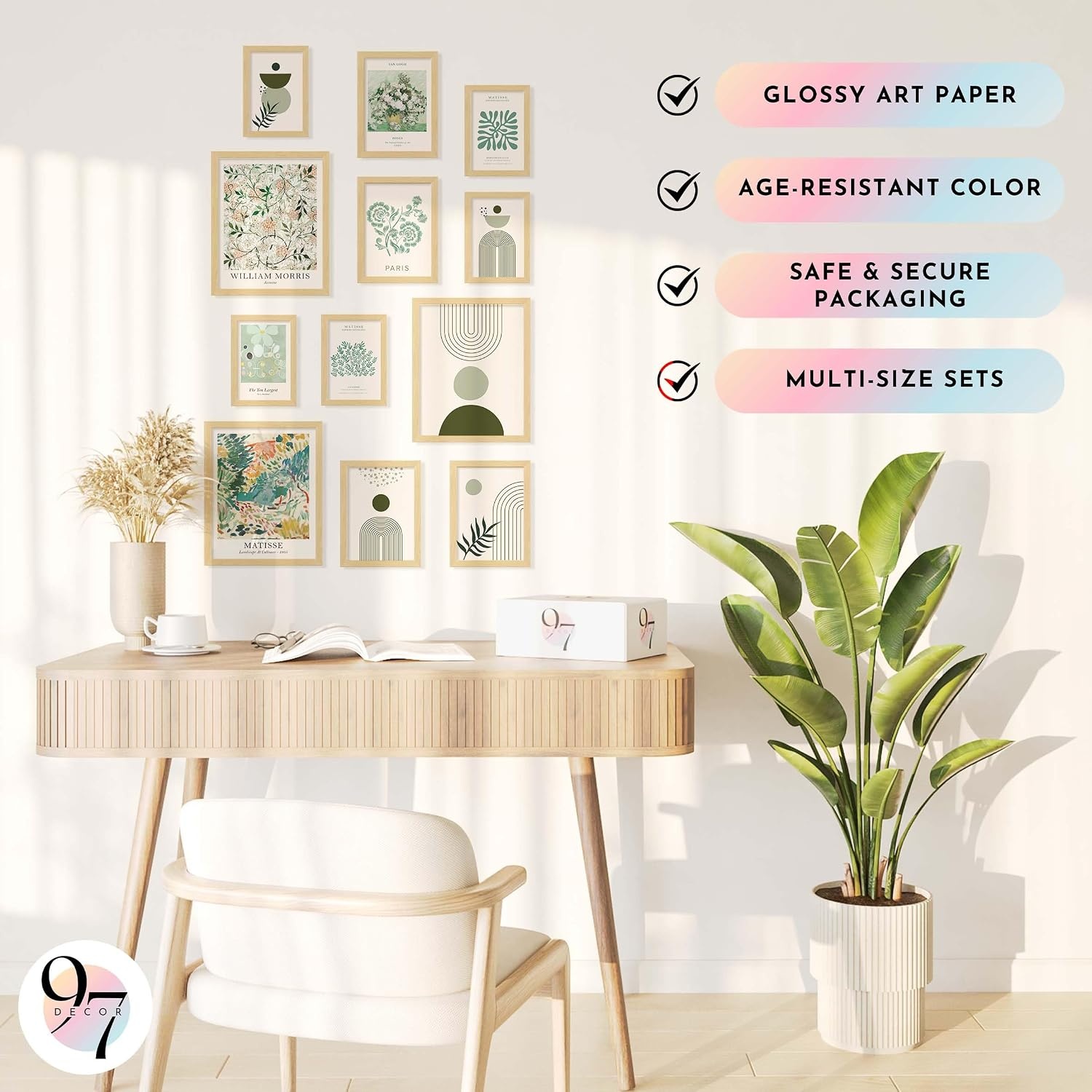 image:image97 Decor Colorful Eclectic Wall Art 12 Framed Prints Black Frame  3 pcs 8x10 4 pcs 5x7 5 pcs 4x6 pop art and dopamine decor gallery wall for dorm living room bedroomSage Green Gx8x10