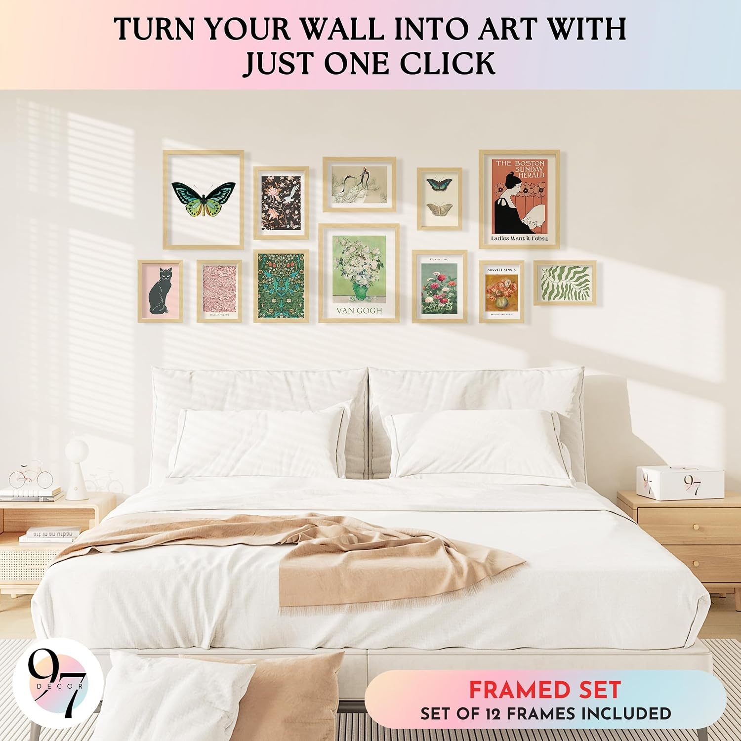 image:image97 Decor Colorful Eclectic Wall Art 12 Framed Prints Black Frame  3 pcs 8x10 4 pcs 5x7 5 pcs 4x6 pop art and dopamine decor gallery wall for dorm living room bedroomEclectic Tranquility