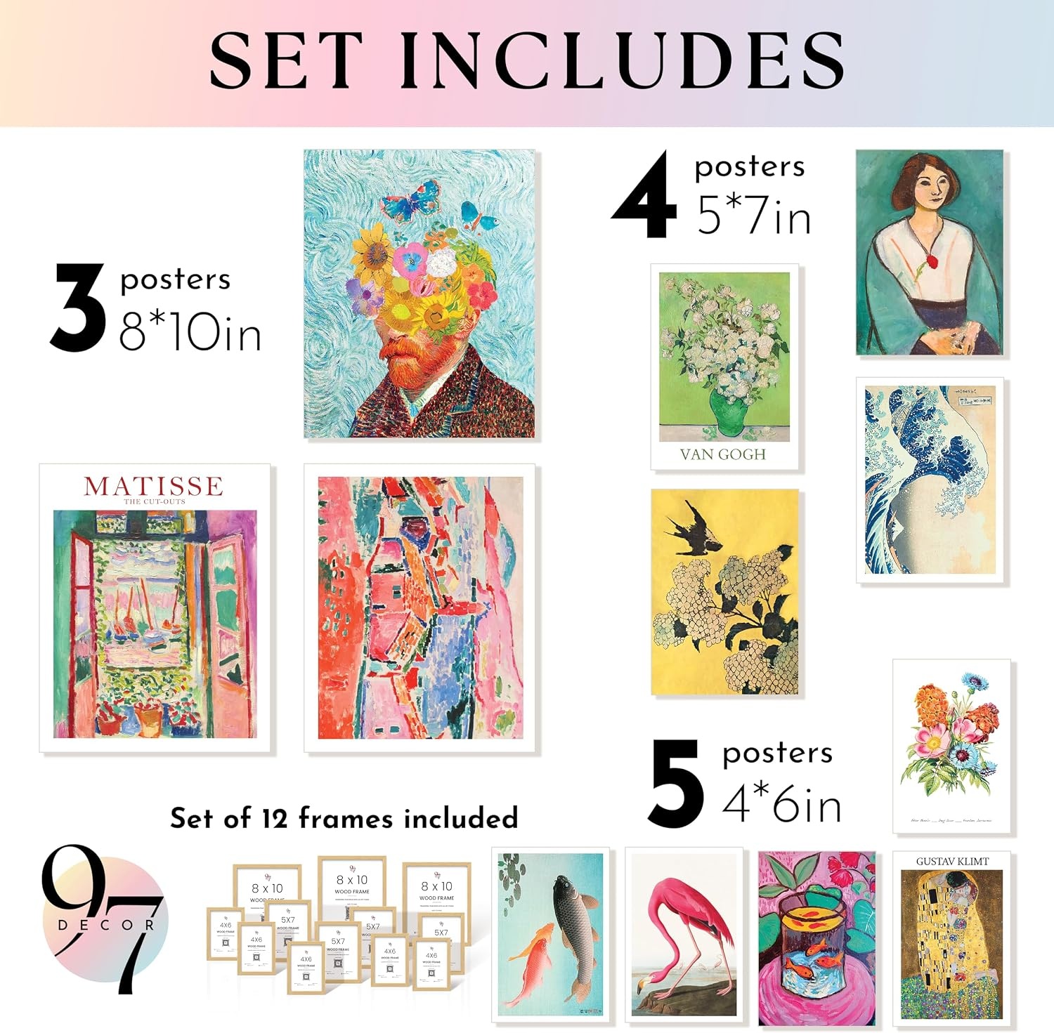 image:image97 Decor Colorful Eclectic Wall Art 12 Framed Prints Black Frame  3 pcs 8x10 4 pcs 5x7 5 pcs 4x6 pop art and dopamine decor gallery wall for dorm living room bedroomEclectic Brighten