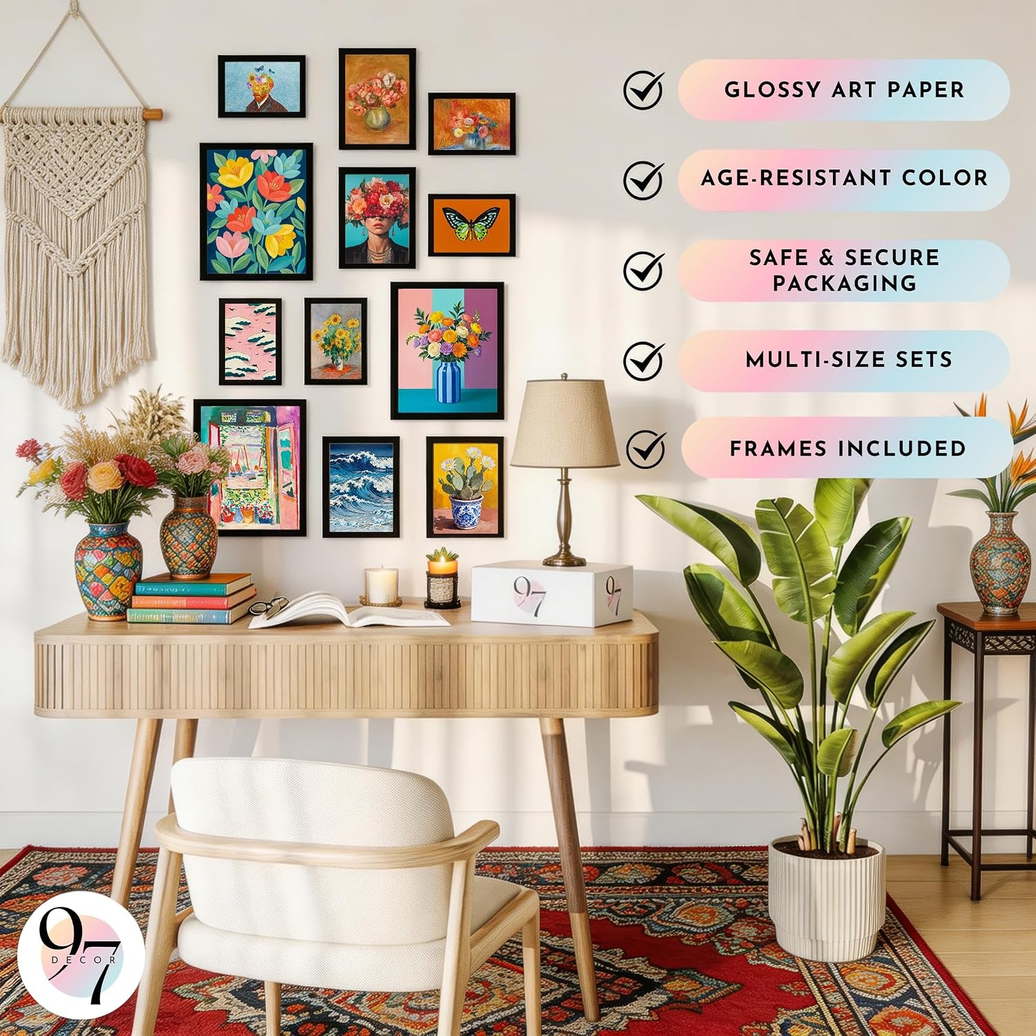 image:image97 Decor Colorful Eclectic Wall Art 12 Framed Prints Black Frame  3 pcs 8x10 4 pcs 5x7 5 pcs 4x6 pop art and dopamine decor gallery wall for dorm living room bedroomColorful Eclectic