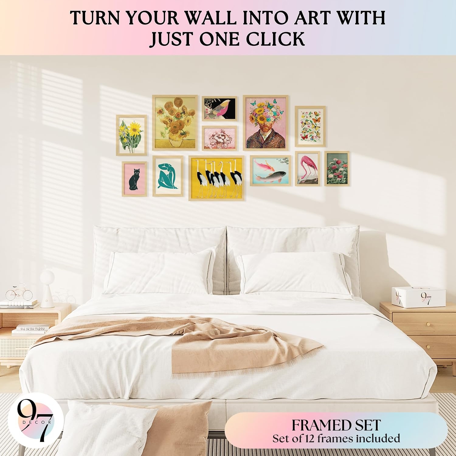 image:image97 Decor Colorful Eclectic Wall Art 12 Framed Prints Black Frame  3 pcs 8x10 4 pcs 5x7 5 pcs 4x6 pop art and dopamine decor gallery wall for dorm living room bedroomEclectic Trendy