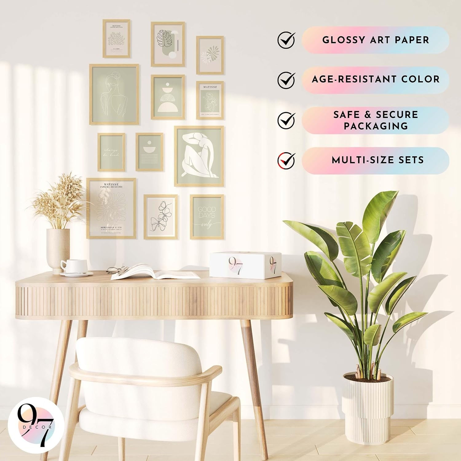 image:image97 Decor Colorful Eclectic Wall Art 12 Framed Prints Black Frame  3 pcs 8x10 4 pcs 5x7 5 pcs 4x6 pop art and dopamine decor gallery wall for dorm living room bedroomSage Green Soft