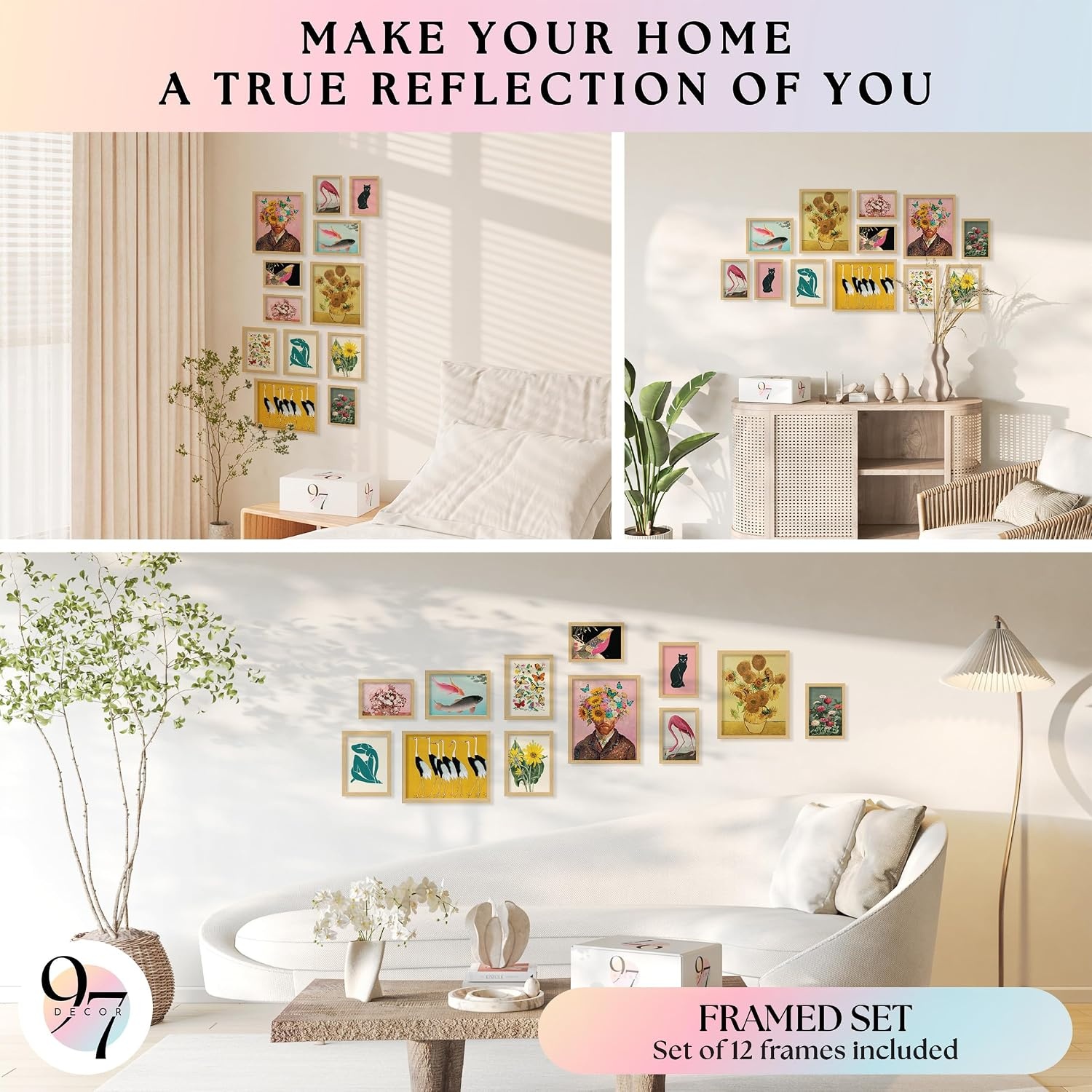 image:image97 Decor Colorful Eclectic Wall Art 12 Framed Prints Black Frame  3 pcs 8x10 4 pcs 5x7 5 pcs 4x6 pop art and dopamine decor gallery wall for dorm living room bedroomEclectic Trendy