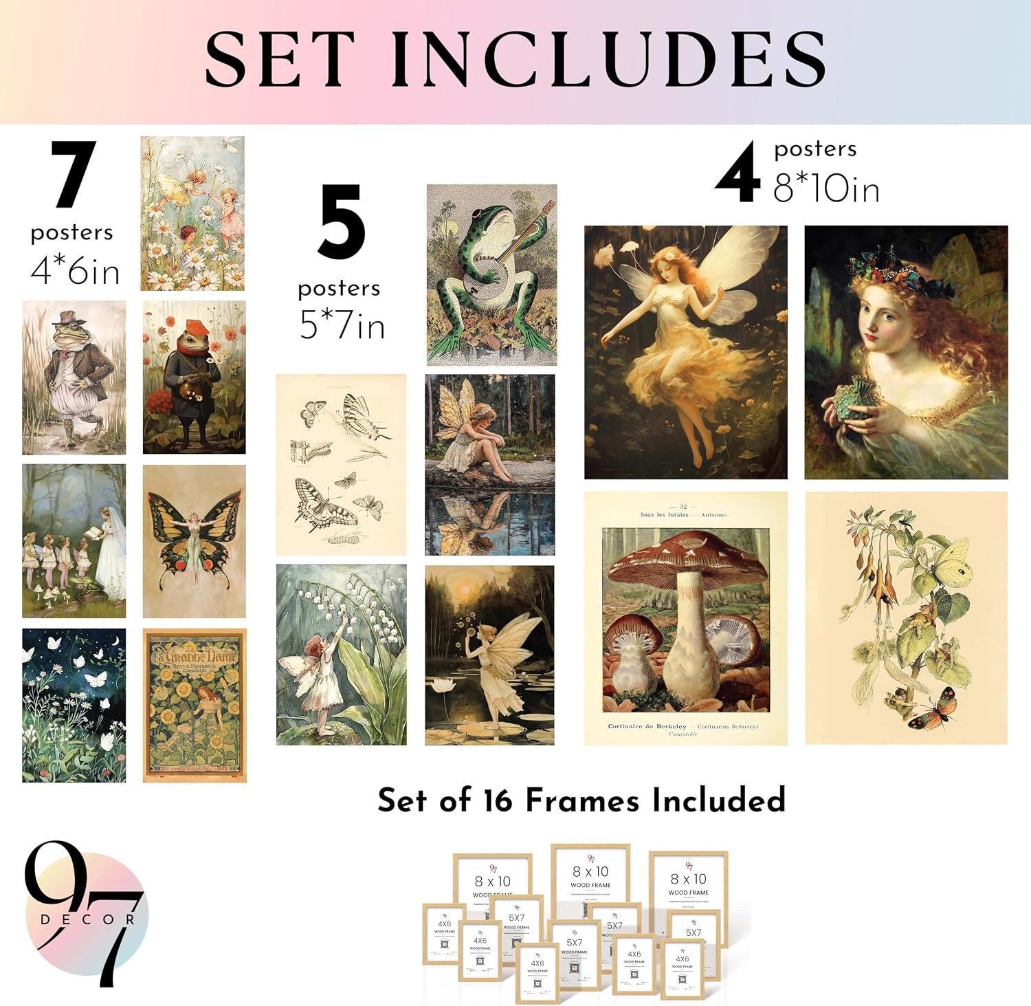 image:image97 Decor Cottagecore Wall Art Botanical Prints 12 Pcs Brown Frame  Vintage botanical and mushroom designs 3 sizes 8x10 5x7 4x6 wood frames bedroom dorm gallery wallFairycore Gx8x10