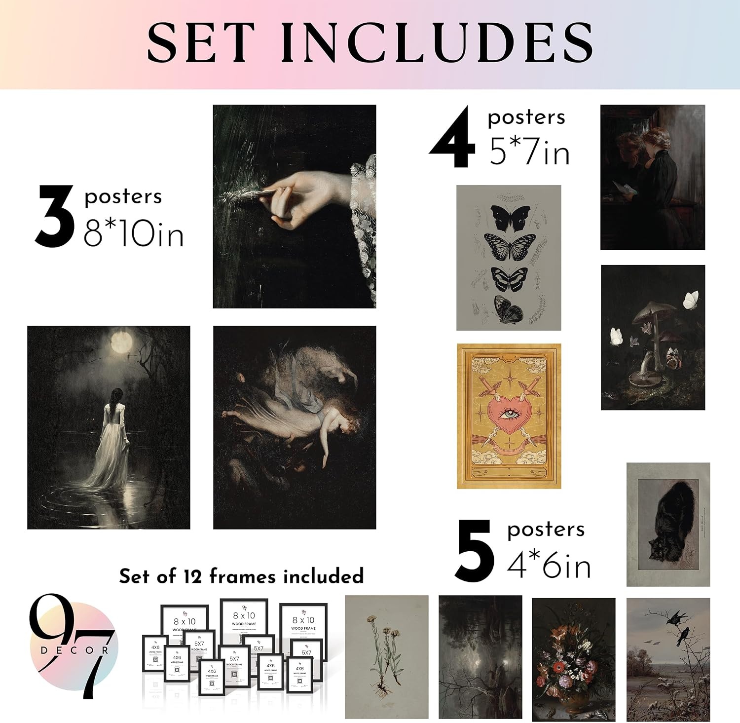 image:image97 Decor Cottagecore Wall Art Botanical Prints 12 Pcs Brown Frame  Vintage botanical and mushroom designs 3 sizes 8x10 5x7 4x6 wood frames bedroom dorm gallery wallDark Academia Fantasy