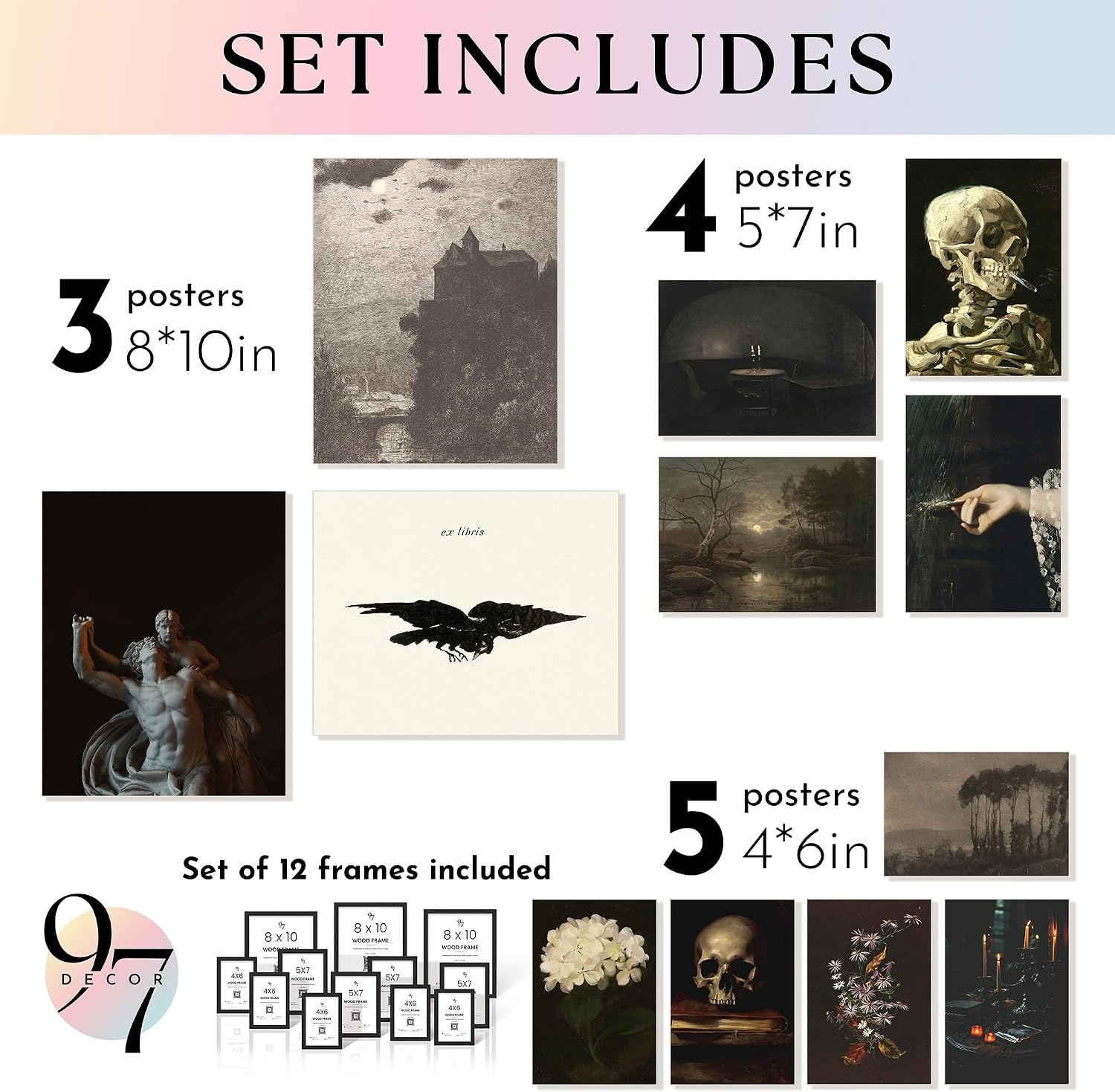 image:image97 Decor Cottagecore Wall Art Botanical Prints 12 Pcs Brown Frame  Vintage botanical and mushroom designs 3 sizes 8x10 5x7 4x6 wood frames bedroom dorm gallery wallDark Academia