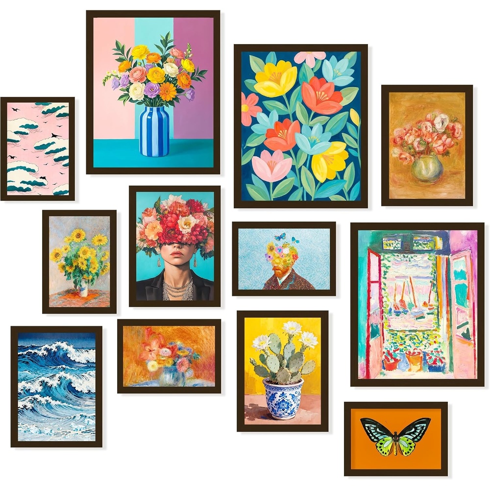 image:image97 Decor Colorful Eclectic Wall Art 12 Framed Prints Black Frame  3 pcs 8x10 4 pcs 5x7 5 pcs 4x6 pop art and dopamine decor gallery wall for dorm living room bedroomColorful Eclectic