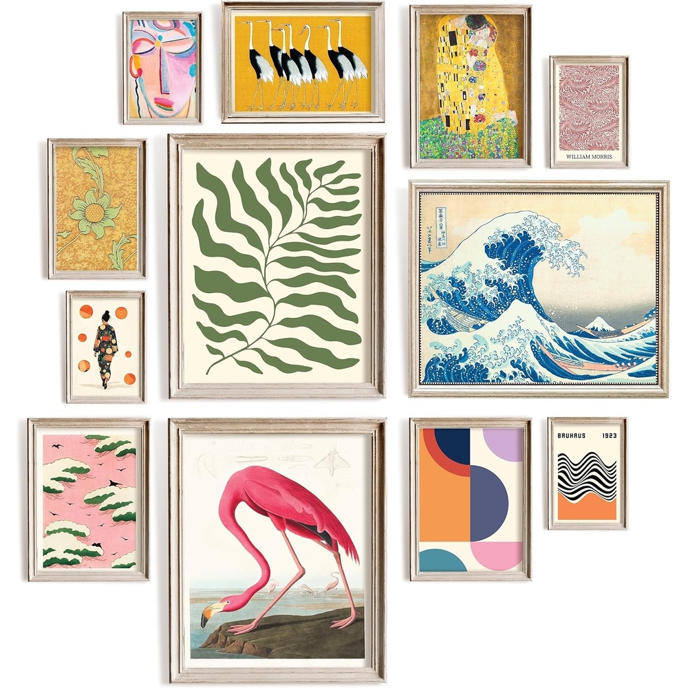image:image97 Decor Colorful Eclectic Wall Art 12 Framed Prints Black Frame  3 pcs 8x10 4 pcs 5x7 5 pcs 4x6 pop art and dopamine decor gallery wall for dorm living room bedroomEclectic Global