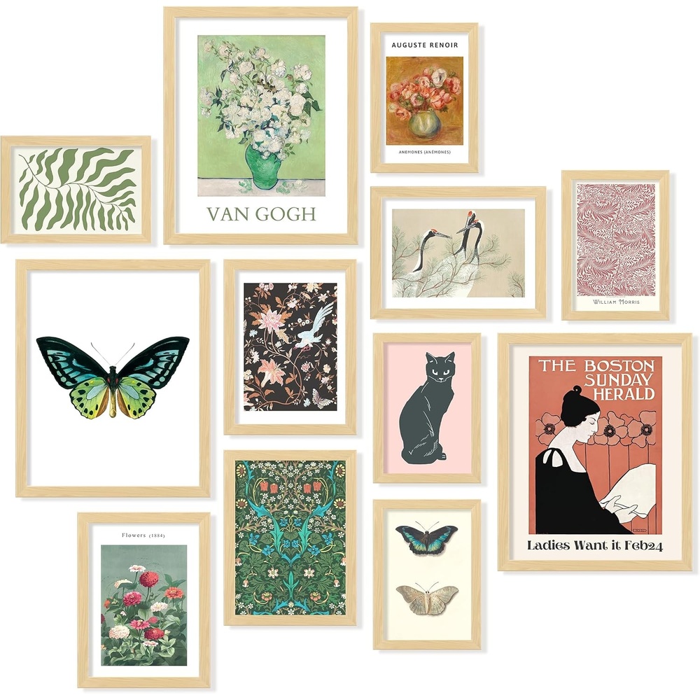 image:image97 Decor Colorful Eclectic Wall Art 12 Framed Prints Black Frame  3 pcs 8x10 4 pcs 5x7 5 pcs 4x6 pop art and dopamine decor gallery wall for dorm living room bedroomEclectic Tranquility