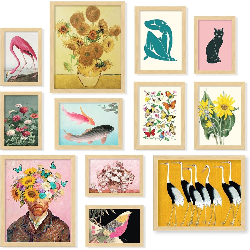 image:image97 Decor Colorful Eclectic Wall Art 12 Framed Prints Black Frame  3 pcs 8x10 4 pcs 5x7 5 pcs 4x6 pop art and dopamine decor gallery wall for dorm living room bedroomEclectic Trendy