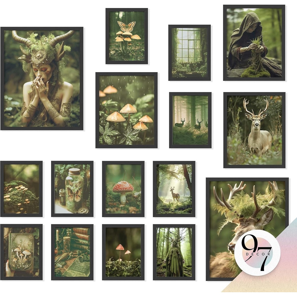 image:image97 Decor Cottagecore Wall Art Botanical Prints 12 Pcs Brown Frame  Vintage botanical and mushroom designs 3 sizes 8x10 5x7 4x6 wood frames bedroom dorm gallery wallFairycore 12x8x10