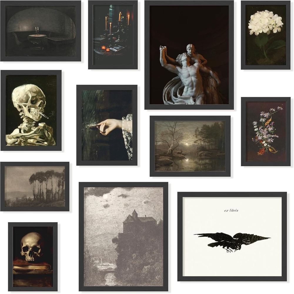 image:image97 Decor Cottagecore Wall Art Botanical Prints 12 Pcs Brown Frame  Vintage botanical and mushroom designs 3 sizes 8x10 5x7 4x6 wood frames bedroom dorm gallery wallDark Academia