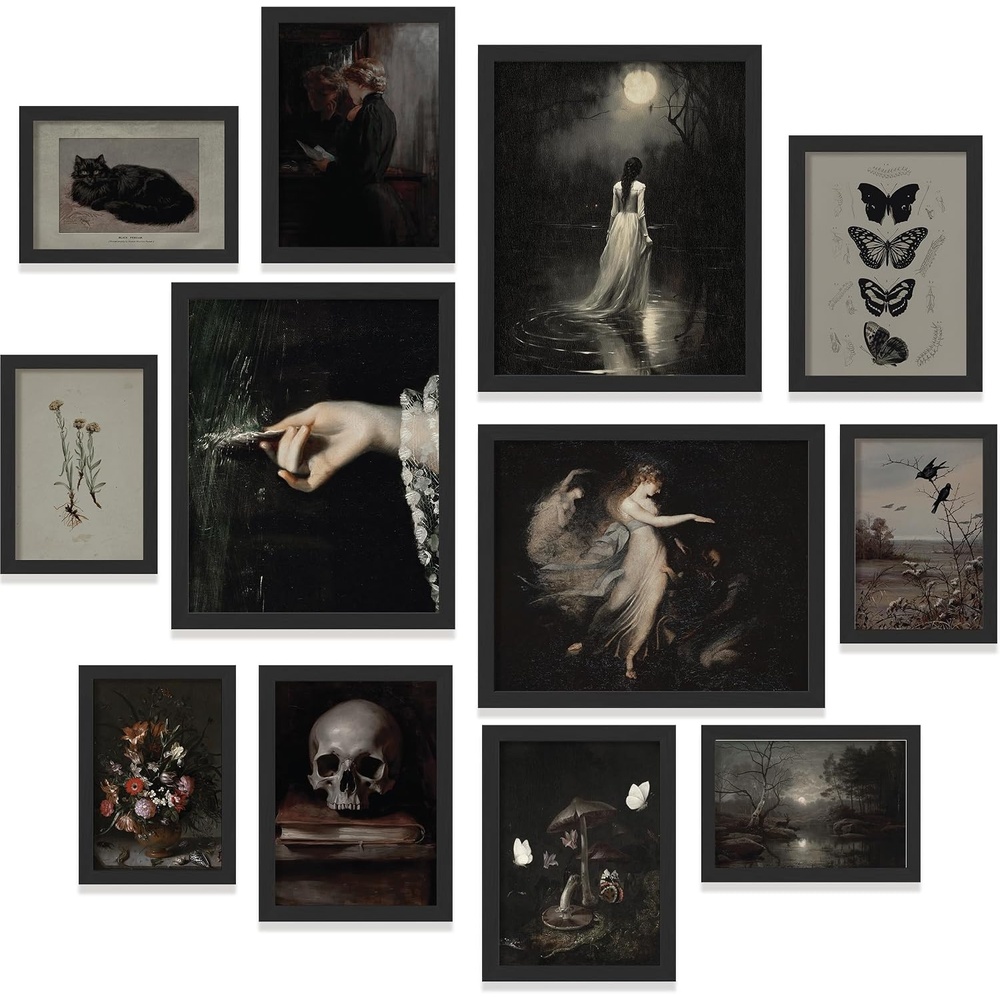 image:image97 Decor Cottagecore Wall Art Botanical Prints 12 Pcs Brown Frame  Vintage botanical and mushroom designs 3 sizes 8x10 5x7 4x6 wood frames bedroom dorm gallery wallDark Academia Fantasy