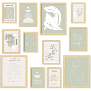image:image97 Decor Colorful Eclectic Wall Art 12 Framed Prints Black Frame  3 pcs 8x10 4 pcs 5x7 5 pcs 4x6 pop art and dopamine decor gallery wall for dorm living room bedroomSage Green Soft