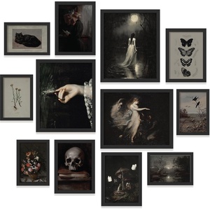image:image97 Decor Cottagecore Wall Art Botanical Prints 12 Pcs Brown Frame  Vintage botanical and mushroom designs 3 sizes 8x10 5x7 4x6 wood frames bedroom dorm gallery wallDark Academia Fantasy