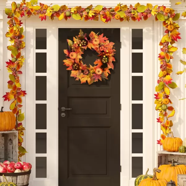 20quot Fall Wreaths for Front Door Thanksgiving Halloween Home Decorations with Cape Gooseberries and Berries Decorations for Thanksgiving Farmhouse Outdoor Indoor Window Wall Home Decor BrownYellow