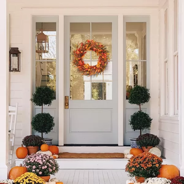 20quot Fall Wreaths for Front Door Thanksgiving Halloween Home Decorations with Cape Gooseberries and Berries Decorations for Thanksgiving Farmhouse Outdoor Indoor Window Wall Home Decor BrownBrown