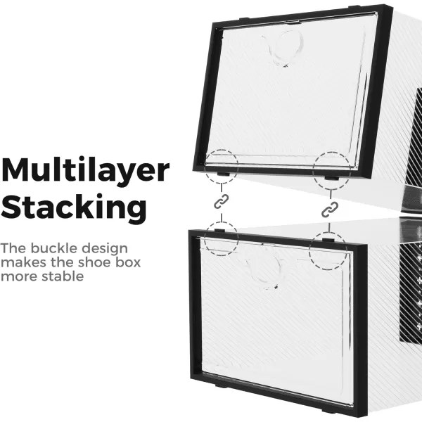 Pinkpum 12 Pack Shoe Storage Boxes Shoe Organizer for Closet clear Plastic Stackable Shoe Dispaly Case Bins Holder Sneaker StorageBlack