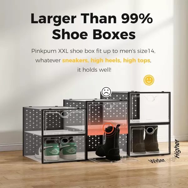Pinkpum 12 Pack Shoe Storage Boxes Shoe Organizer for Closet clear Plastic Stackable Shoe Dispaly Case Bins Holder Sneaker StorageBlack