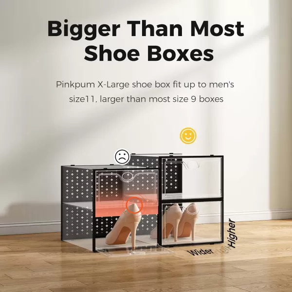 Pinkpum 12 Pack Shoe Storage Boxes Shoe Organizer for Closet clear Plastic Stackable Shoe Dispaly Case Bins Holder Sneaker StorageBlack