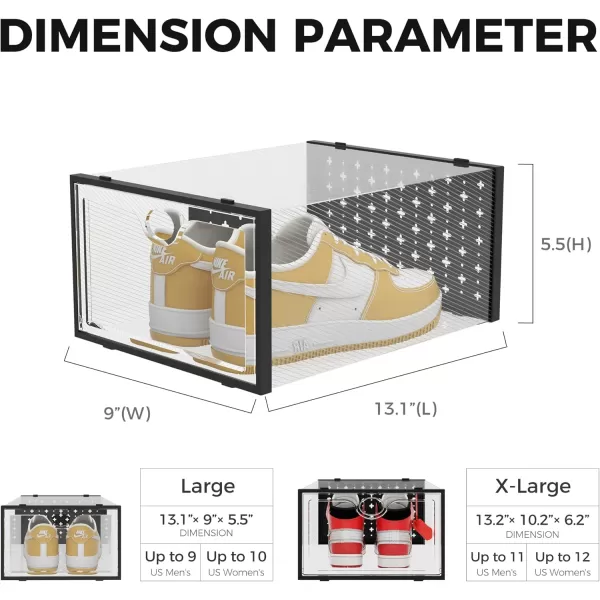 Pinkpum 12 Pack Shoe Storage Boxes Shoe Organizer for Closet clear Plastic Stackable Shoe Dispaly Case Bins Holder Sneaker StorageBlack