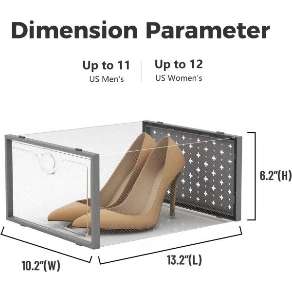Pinkpum 12 Pack Shoe Storage Boxes Shoe Organizer for Closet clear Plastic Stackable Shoe Dispaly Case Bins Holder Sneaker StorageGrey