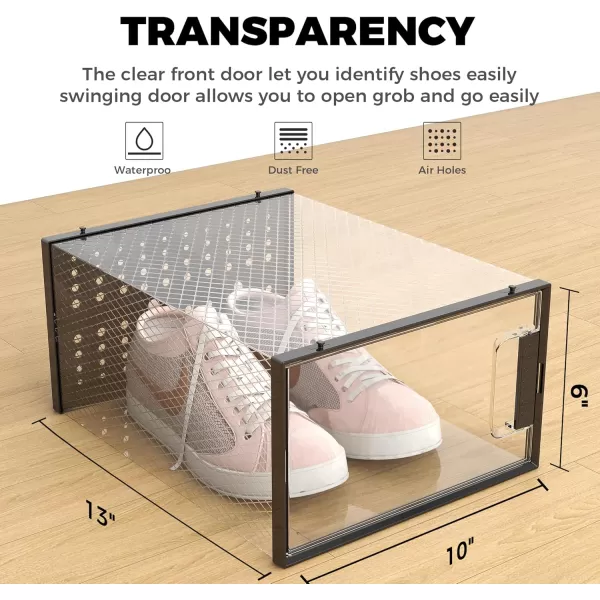 Pinkpum Large Shoe Organizer Storage Boxes for Closet Clear Plastic Stackable Sneaker Storage Containers Bins with Lids Clear Shoe Display Case Containers Fit for Size 11 Black 12 Pack